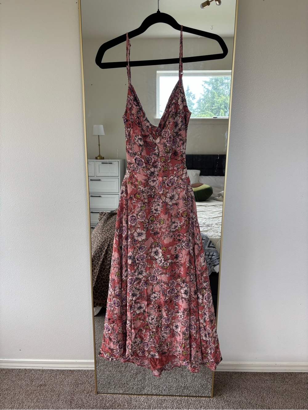 Lulu's Rose Pink Floral V-Neck Midi Slip Dress